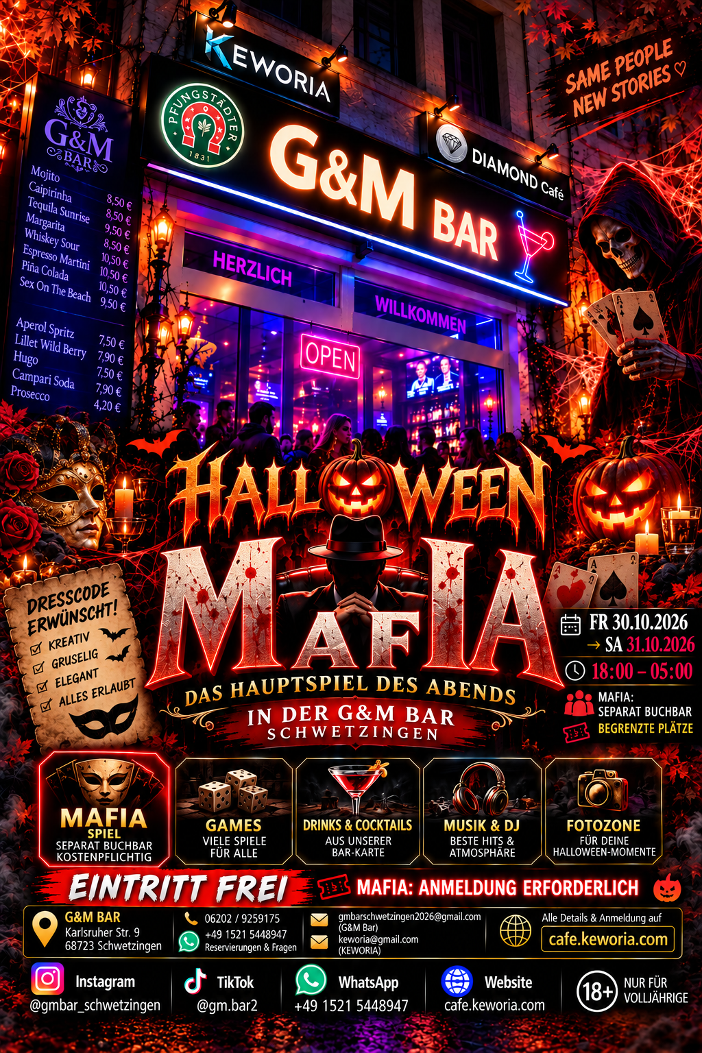 Halloween Night von KEWORIA und DIAMOND Café am 30. Oktober 2026 in der G&M Bar Schwetzingen